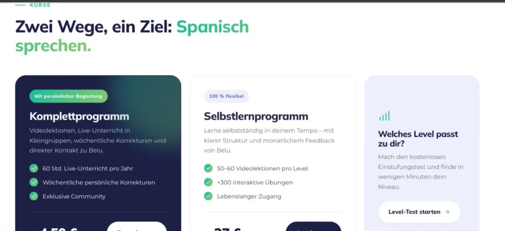Sección de cursos del sitio Spanisch mit Belu
